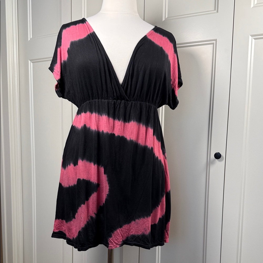 Women’s Black & Pink Tie-Dye Swim Coverup- XL